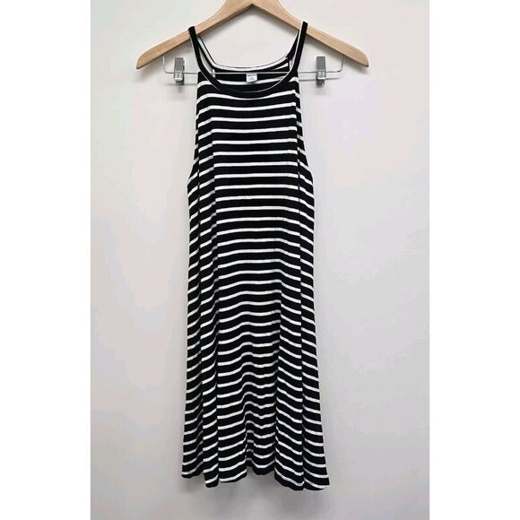 Old Navy Suspended Neck Swing Dress Women's Size M Striped Black White Stretch - Picture 6 of 9